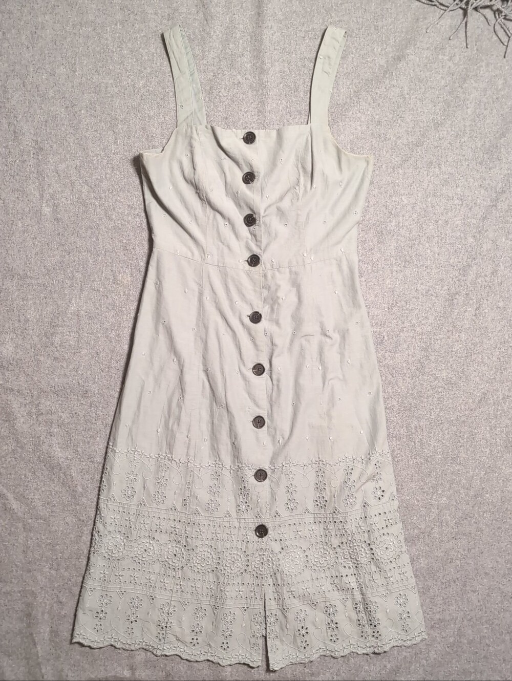 GAP Linen Blend Eyelet Lace Button-Front Midi Sundress Light Sage Green Size 2